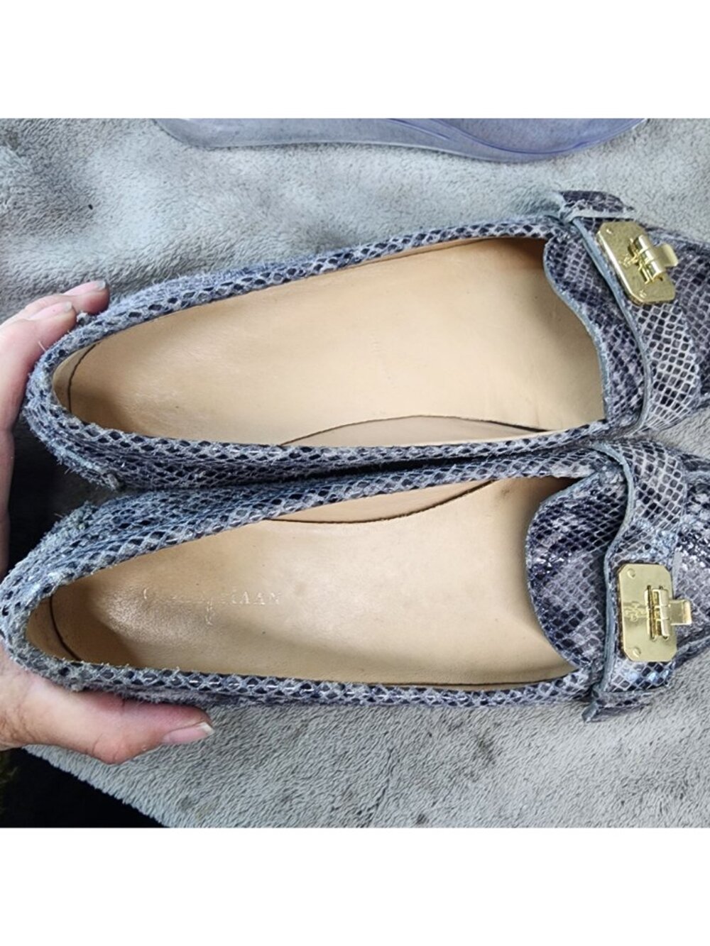 Cole Haan Shoes Womens Size 8.5 Gray Leather Tali Lock Moc Loafers *Read* - Picture 9 of 13